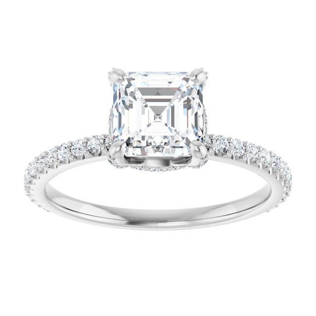 1.28 Tcw Asscher Moissanite DEF/VVS Classic Hidden Halo Engagement Ring in PLAT | ViewS 1.28 Tcw Asscher Moissanite DEF/VVS Classic Hidden Halo Engagement Ring in PLAT | ViewS