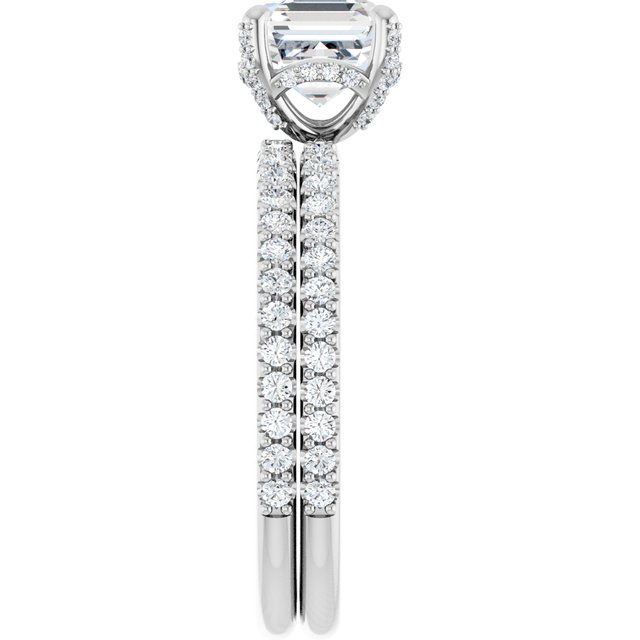 1.28 Tcw Asscher Moissanite DEF/VVS Classic Hidden Halo Engagement Ring in PLAT | AllComponents_ViewE 1.28 Tcw Asscher Moissanite DEF/VVS Classic Hidden Halo Engagement Ring in PLAT | AllComponents_ViewE