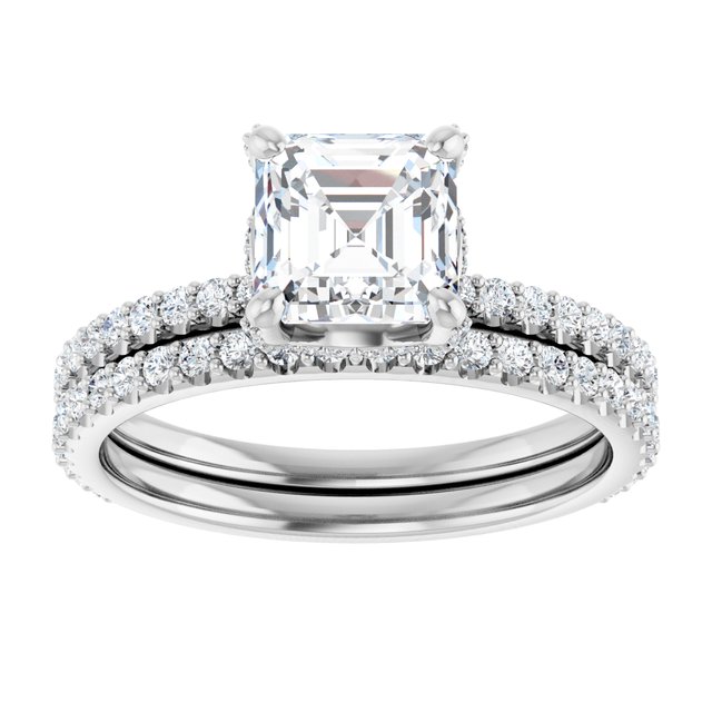 1.28 Tcw Asscher Moissanite DEF/VVS Classic Hidden Halo Engagement Ring in PLAT | AllComponents_ViewS 1.28 Tcw Asscher Moissanite DEF/VVS Classic Hidden Halo Engagement Ring in PLAT | AllComponents_ViewS