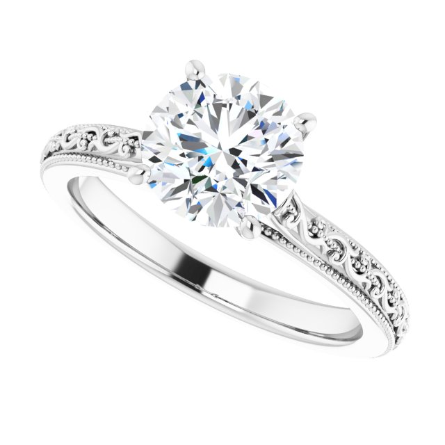 1.50 carat Round Lab-Grown GH/VS2+ Vintage Solitaire Engagement Ring in 14KW | View5 1.50 carat Round Lab-Grown GH/VS2+ Vintage Solitaire Engagement Ring in 14KW | View5