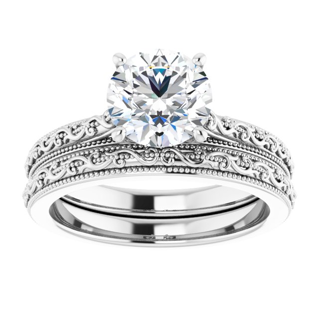 1.50 carat Round Lab-Grown GH/VS2+ Vintage Solitaire Engagement Ring in 14KW | AllComponents_ViewS 1.50 carat Round Lab-Grown GH/VS2+ Vintage Solitaire Engagement Ring in 14KW | AllComponents_ViewS
