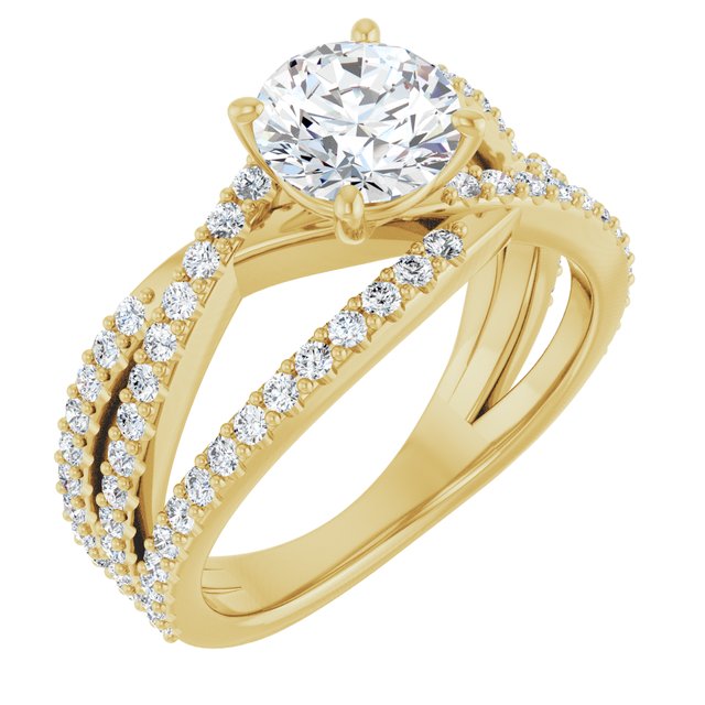 1.72 Round Moissanite DEF/VVS Twisted Sidestone Engagement Ring in 18KY | ViewA 1.72 Round Moissanite DEF/VVS Twisted Sidestone Engagement Ring in 18KY | ViewA
