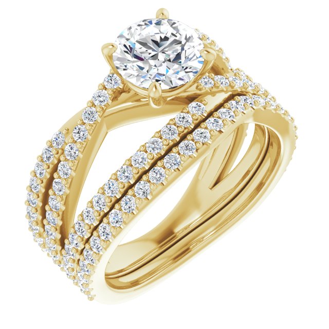 1.72 Round Moissanite DEF/VVS Twisted Sidestone Engagement Ring in 18KY | AllComponents_ViewA 1.72 Round Moissanite DEF/VVS Twisted Sidestone Engagement Ring in 18KY | AllComponents_ViewA