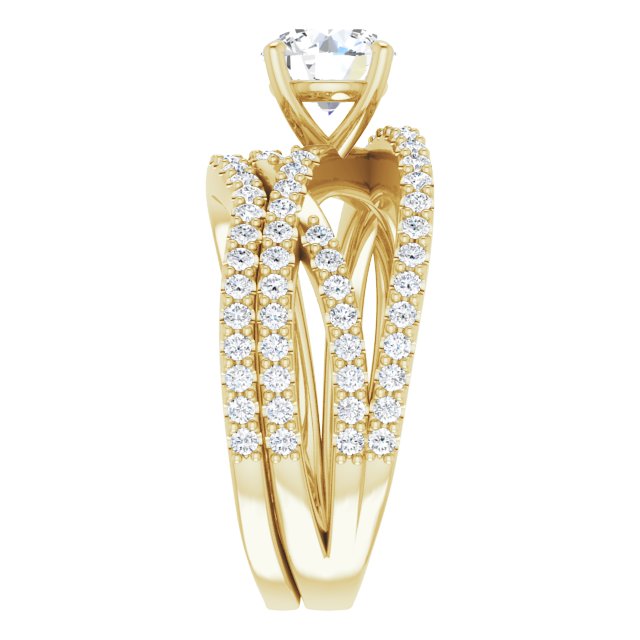 1.72 Round Moissanite DEF/VVS Twisted Sidestone Engagement Ring in 18KY | AllComponents_ViewE 1.72 Round Moissanite DEF/VVS Twisted Sidestone Engagement Ring in 18KY | AllComponents_ViewE