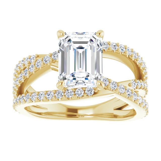 2.47 Emerald Diamond GH/VS2+ Twisted Sidestone Engagement Ring in 18KY | ViewS 2.47 Emerald Diamond GH/VS2+ Twisted Sidestone Engagement Ring in 18KY | ViewS