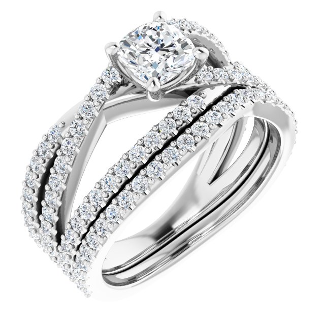 1.32 Cushion Diamond EF/VS1+ Twisted Sidestone Engagement Ring in 14KW | AllComponents_ViewA 1.32 Cushion Diamond EF/VS1+ Twisted Sidestone Engagement Ring in 14KW | AllComponents_ViewA