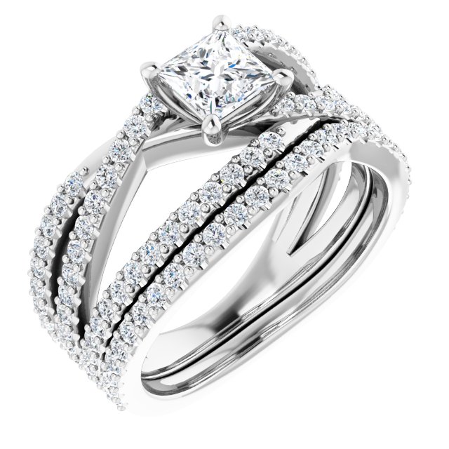 1.32 Square Diamond GH/VS2+ Twisted Sidestone Engagement Ring in 18KW | AllComponents_ViewA 1.32 Square Diamond GH/VS2+ Twisted Sidestone Engagement Ring in 18KW | AllComponents_ViewA