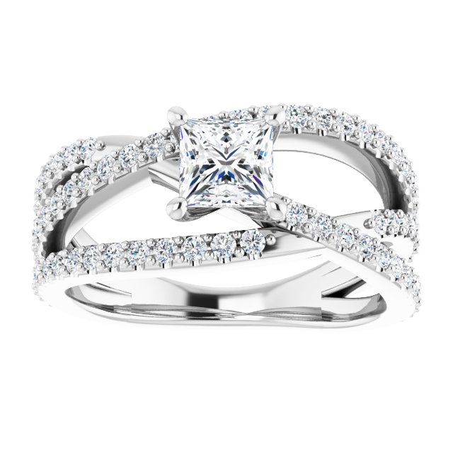 1.32 Square Diamond GH/VS2+ Twisted Sidestone Engagement Ring in 18KW | ViewS 1.32 Square Diamond GH/VS2+ Twisted Sidestone Engagement Ring in 18KW | ViewS