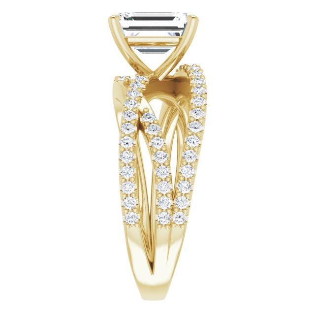 2.47 Emerald Diamond GH/VS2+ Twisted Sidestone Engagement Ring in 18KY | ViewE 2.47 Emerald Diamond GH/VS2+ Twisted Sidestone Engagement Ring in 18KY | ViewE
