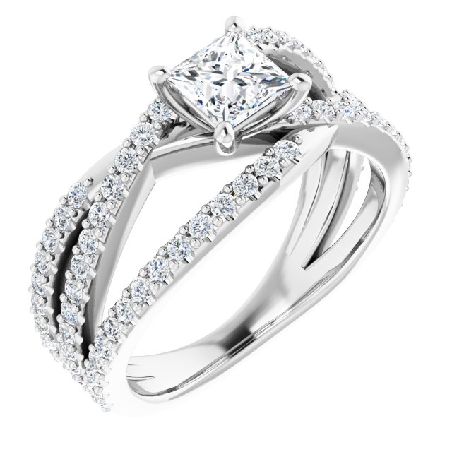 1.32 Square Diamond GH/VS2+ Twisted Sidestone Engagement Ring in 18KW | ViewA 1.32 Square Diamond GH/VS2+ Twisted Sidestone Engagement Ring in 18KW | ViewA