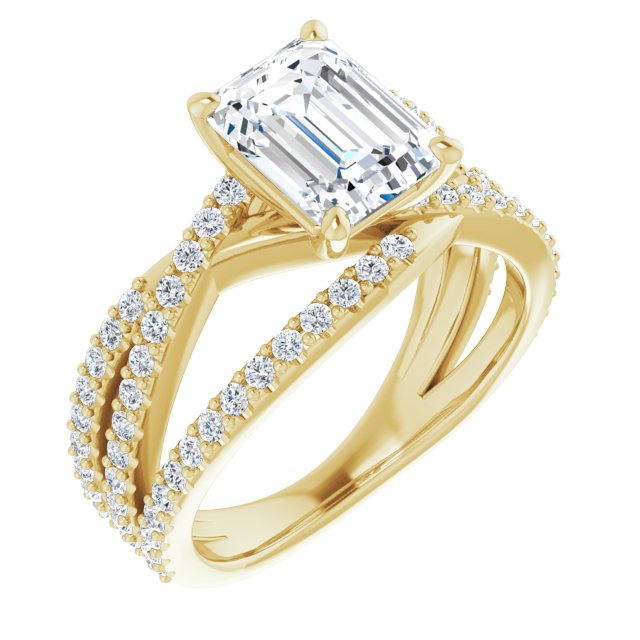 2.47 Emerald Diamond GH/VS2+ Twisted Sidestone Engagement Ring in 18KY | ViewA 2.47 Emerald Diamond GH/VS2+ Twisted Sidestone Engagement Ring in 18KY | ViewA