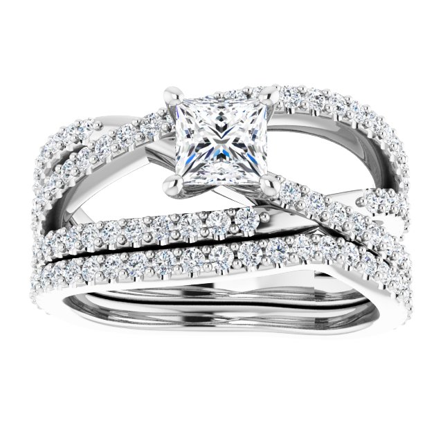 1.32 Square Diamond GH/VS2+ Twisted Sidestone Engagement Ring in 18KW | AllComponents_ViewS 1.32 Square Diamond GH/VS2+ Twisted Sidestone Engagement Ring in 18KW | AllComponents_ViewS