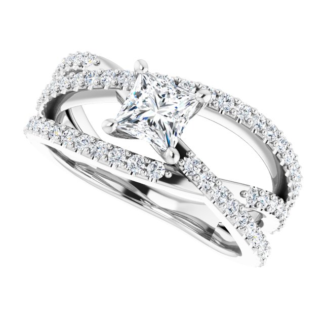 1.32 Square Diamond GH/VS2+ Twisted Sidestone Engagement Ring in 18KW | View5 1.32 Square Diamond GH/VS2+ Twisted Sidestone Engagement Ring in 18KW | View5