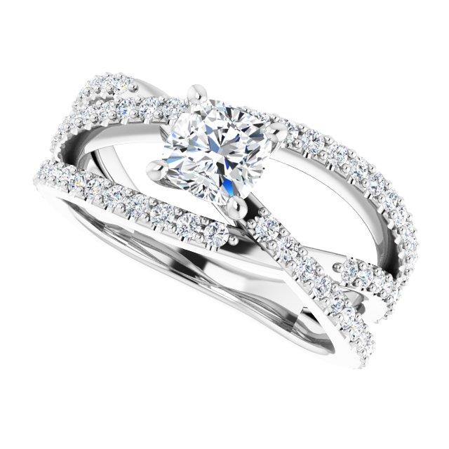 1.32 Cushion Diamond EF/VS1+ Twisted Sidestone Engagement Ring in 14KW | View5 1.32 Cushion Diamond EF/VS1+ Twisted Sidestone Engagement Ring in 14KW | View5