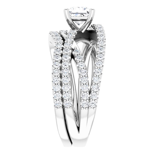 1.32 Square Diamond GH/VS2+ Twisted Sidestone Engagement Ring in 18KW | AllComponents_ViewE 1.32 Square Diamond GH/VS2+ Twisted Sidestone Engagement Ring in 18KW | AllComponents_ViewE