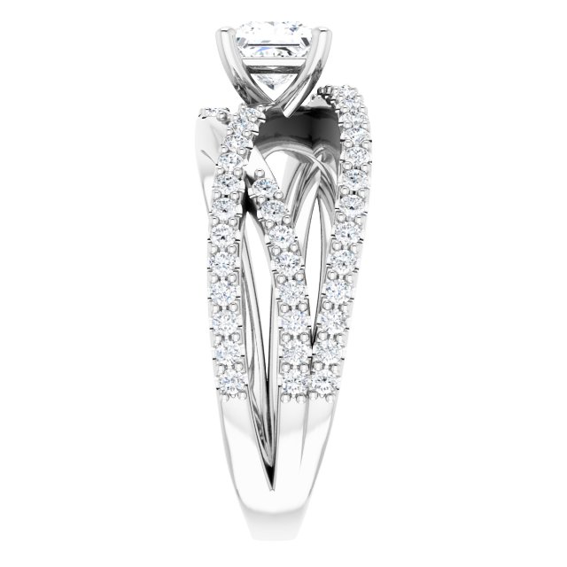 1.32 Square Diamond GH/VS2+ Twisted Sidestone Engagement Ring in 18KW | ViewE 1.32 Square Diamond GH/VS2+ Twisted Sidestone Engagement Ring in 18KW | ViewE