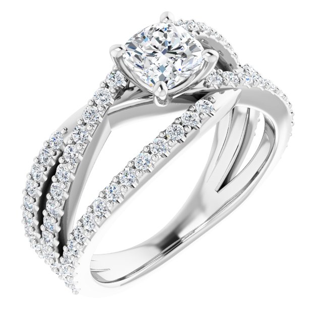 1.32 Cushion Diamond EF/VS1+ Twisted Sidestone Engagement Ring in 14KW | ViewA 1.32 Cushion Diamond EF/VS1+ Twisted Sidestone Engagement Ring in 14KW | ViewA