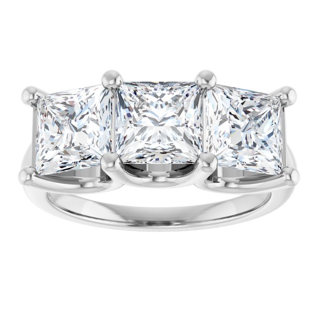 3.90 tcw Square Moissanite DEF/VVS Suspended Three Stone Anniversary Ring in 14KW | ViewS 3.90 tcw Square Moissanite DEF/VVS Suspended Three Stone Anniversary Ring in 14KW | ViewS