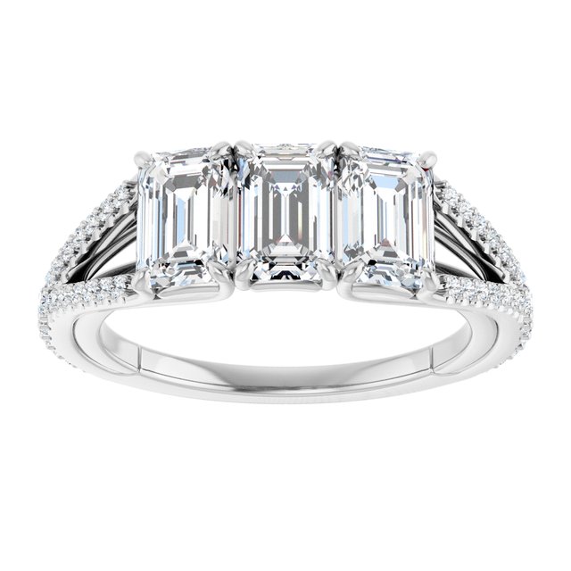 2.06 tcw Emerald Moissanite DEF/VVS Sculptural Three Stone Anniversary Ring in PLAT | ViewS 2.06 tcw Emerald Moissanite DEF/VVS Sculptural Three Stone Anniversary Ring in PLAT | ViewS