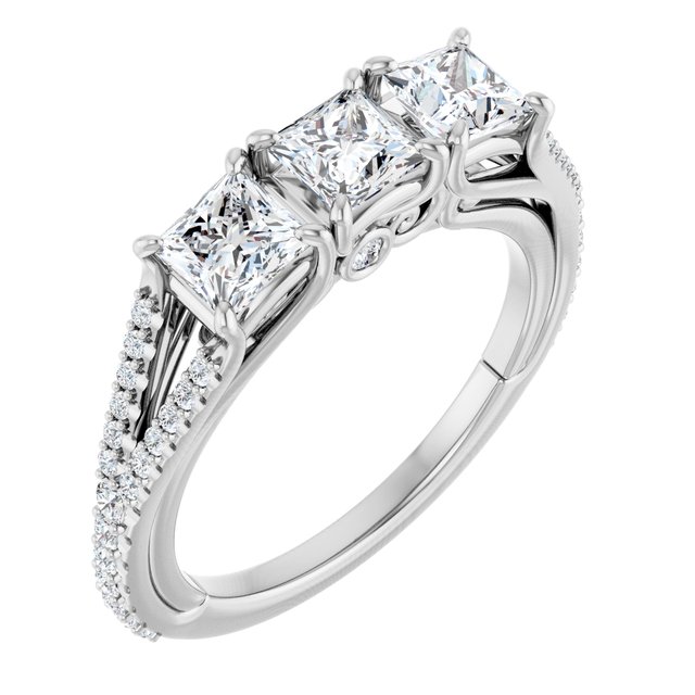 1.53 tcw Square Lab-Grown GH/VS2+ Sculptural Three Stone Anniversary Ring in 14KW | ViewA