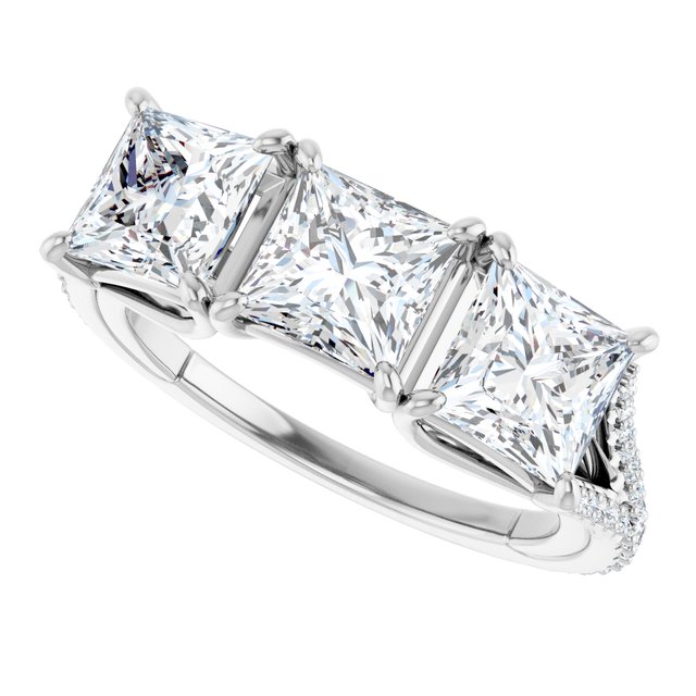 3.30 tcw Square Lab-Grown EF/VS1+ Sculptural Three Stone Anniversary Ring in 14KW | View5 3.30 tcw Square Lab-Grown EF/VS1+ Sculptural Three Stone Anniversary Ring in 14KW | View5