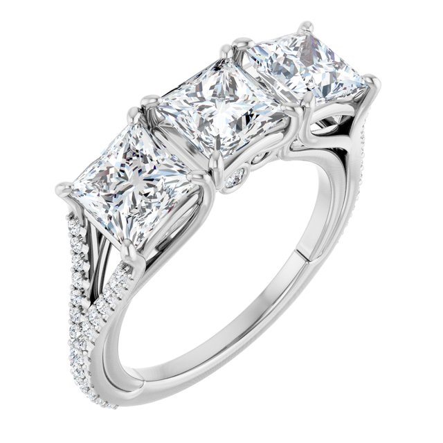 3.30 tcw Square Lab-Grown EF/VS1+ Sculptural Three Stone Anniversary Ring in 14KW | ViewA 3.30 tcw Square Lab-Grown EF/VS1+ Sculptural Three Stone Anniversary Ring in 14KW | ViewA