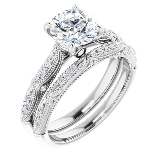 1.34 Round Lab-Grown D/VVS2+ Milgrain Vintage Engagement Ring in 18KW | AllComponents_ViewA 1.34 Round Lab-Grown D/VVS2+ Milgrain Vintage Engagement Ring in 18KW | AllComponents_ViewA