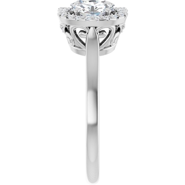 1.69 tcw Oval Lab-Grown GH/VS2+ Halo Three Stone Engagement Ring in 14KW | ViewE 1.69 tcw Oval Lab-Grown GH/VS2+ Halo Three Stone Engagement Ring in 14KW | ViewE