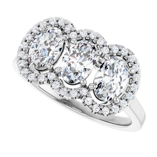 1.69 tcw Oval Lab-Grown GH/VS2+ Halo Three Stone Engagement Ring in 14KW | View5 1.69 tcw Oval Lab-Grown GH/VS2+ Halo Three Stone Engagement Ring in 14KW | View5