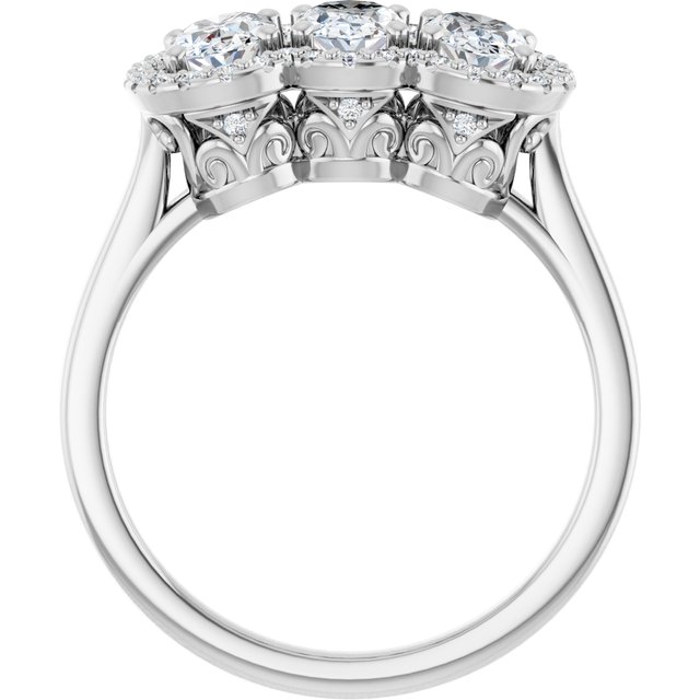 1.69 tcw Oval Lab-Grown GH/VS2+ Halo Three Stone Engagement Ring in 14KW | ViewB_4 1.69 tcw Oval Lab-Grown GH/VS2+ Halo Three Stone Engagement Ring in 14KW | ViewB_4
