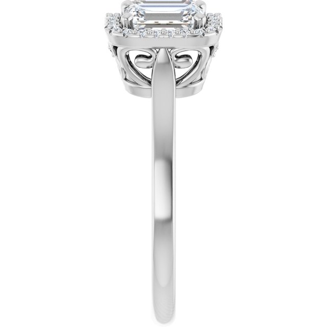 1.87 tcw Emerald Diamond EF/VS1+ Halo Three Stone Engagement Ring in PLAT | ViewE