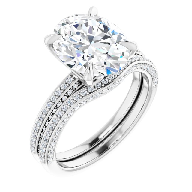 4.42 Oval Moissanite DEF/VVS Classic Sidestone Engagement Ring in 14KW | AllComponents_ViewA 4.42 Oval Moissanite DEF/VVS Classic Sidestone Engagement Ring in 14KW | AllComponents_ViewA
