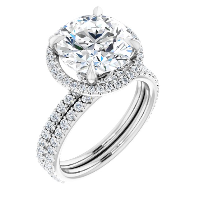 4.16 Tcw Round Moissanite DEF/VVS Modern Halo Engagement Ring in 14KW | AllComponents_ViewA 4.16 Tcw Round Moissanite DEF/VVS Modern Halo Engagement Ring in 14KW | AllComponents_ViewA