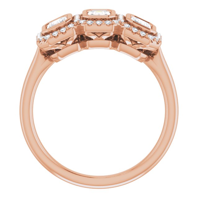 1.05 tcw Emerald Lab-Grown D/VVS2+ Halo Three Stone Anniversary Ring in 14KR | ViewB_4