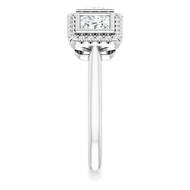 1.47 tcw Square Lab-Grown GH/VS2+ Halo Three Stone Anniversary Ring in 14KW | ViewE 1.47 tcw Square Lab-Grown GH/VS2+ Halo Three Stone Anniversary Ring in 14KW | ViewE