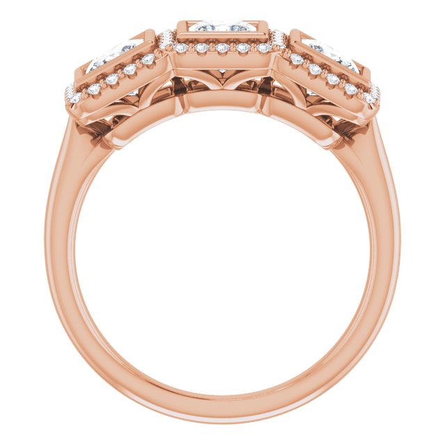 1.47 tcw Square Lab-Grown GH/VS2+ Halo Three Stone Anniversary Ring in 14KR | ViewB_4 1.47 tcw Square Lab-Grown GH/VS2+ Halo Three Stone Anniversary Ring in 14KR | ViewB_4