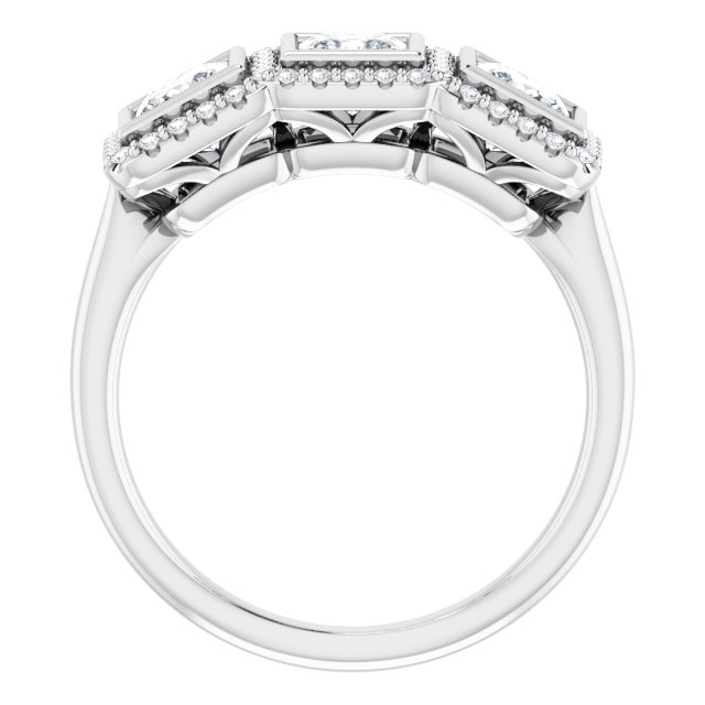 1.47 tcw Square Lab-Grown GH/VS2+ Halo Three Stone Anniversary Ring in 14KW | ViewB_4 1.47 tcw Square Lab-Grown GH/VS2+ Halo Three Stone Anniversary Ring in 14KW | ViewB_4