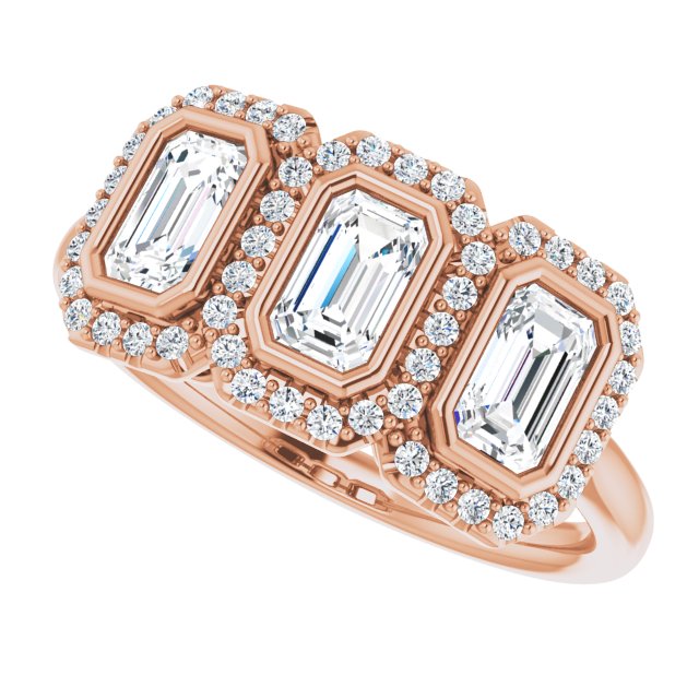 1.05 tcw Emerald Lab-Grown D/VVS2+ Halo Three Stone Anniversary Ring in 14KR | View5