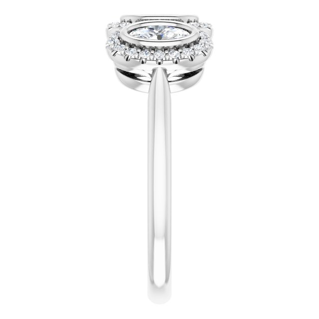 1.00 tcw Oval Moissanite DEF/VVS Halo Three Stone Anniversary Ring in PLAT | ViewE 1.00 tcw Oval Moissanite DEF/VVS Halo Three Stone Anniversary Ring in PLAT | ViewE