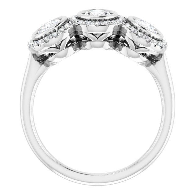 1.76 tcw Oval Lab-Grown D/VVS2+ Halo Three Stone Anniversary Ring in PLAT | ViewB_4 1.76 tcw Oval Lab-Grown D/VVS2+ Halo Three Stone Anniversary Ring in PLAT | ViewB_4