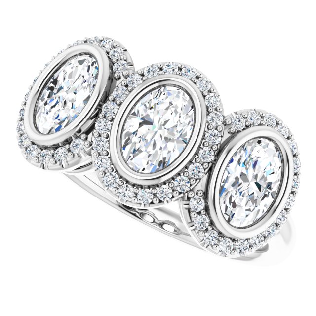 1.76 tcw Oval Lab-Grown D/VVS2+ Halo Three Stone Anniversary Ring in PLAT | View5 1.76 tcw Oval Lab-Grown D/VVS2+ Halo Three Stone Anniversary Ring in PLAT | View5