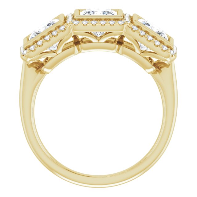 2.69 tcw Square Lab-Grown EF/VS1+ Halo Three Stone Anniversary Ring in 14KY | ViewB_4