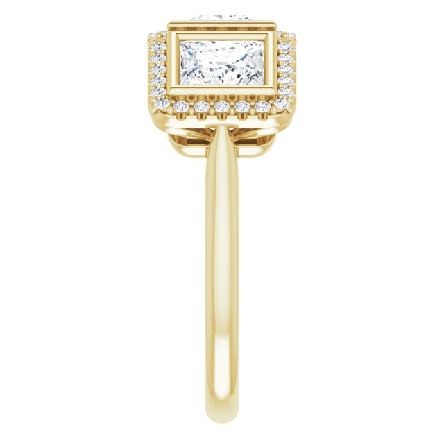 2.69 tcw Square Lab-Grown EF/VS1+ Halo Three Stone Anniversary Ring in 14KY | ViewE