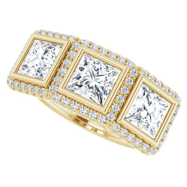 2.69 tcw Square Lab-Grown EF/VS1+ Halo Three Stone Anniversary Ring in 14KY | View5
