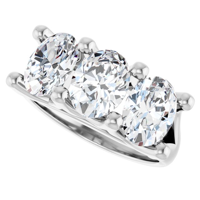 4.50 tcw Oval Moissanite DEF/VVS Suspended Three Stone Anniversary Ring in 14KW | View5