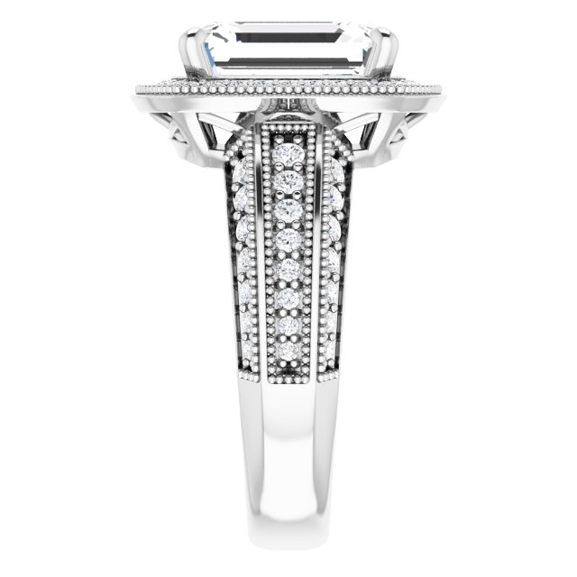 4.22 Tcw Emerald Moissanite DEF/VVS Milgrain Vintage Engagement Ring in 14KW | ViewE 4.22 Tcw Emerald Moissanite DEF/VVS Milgrain Vintage Engagement Ring in 14KW | ViewE