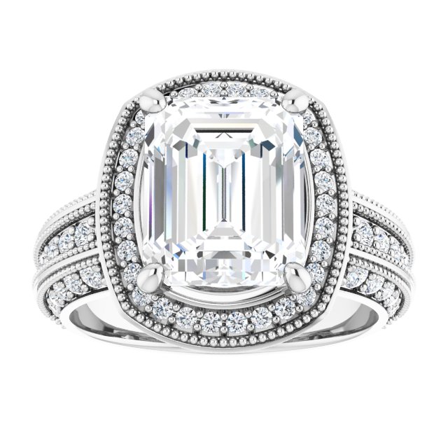 4.22 Tcw Emerald Moissanite DEF/VVS Milgrain Vintage Engagement Ring in 14KW | ViewS 4.22 Tcw Emerald Moissanite DEF/VVS Milgrain Vintage Engagement Ring in 14KW | ViewS
