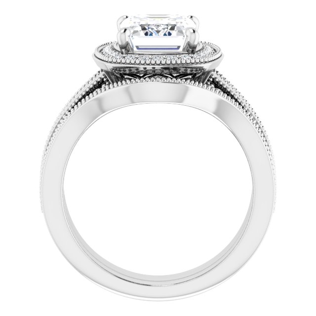 3.14 Tcw Emerald Moissanite DEF/VVS Milgrain Vintage Engagement Ring in PLAT | AllComponents_ViewB_4 3.14 Tcw Emerald Moissanite DEF/VVS Milgrain Vintage Engagement Ring in PLAT | AllComponents_ViewB_4