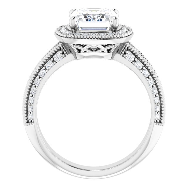 3.14 Tcw Emerald Moissanite DEF/VVS Milgrain Vintage Engagement Ring in PLAT | ViewB_4 3.14 Tcw Emerald Moissanite DEF/VVS Milgrain Vintage Engagement Ring in PLAT | ViewB_4