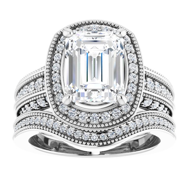 3.14 Tcw Emerald Moissanite DEF/VVS Milgrain Vintage Engagement Ring in PLAT | AllComponents_ViewS 3.14 Tcw Emerald Moissanite DEF/VVS Milgrain Vintage Engagement Ring in PLAT | AllComponents_ViewS